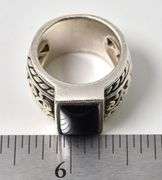 Wide Band Onyx Ring in Sterling Silver. Size 7. Weight 17.9 grams.
