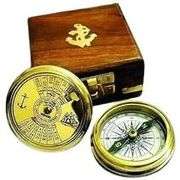 Navigational Maritime Brass Pocket Compass with Wooden Box