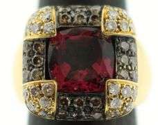 Extremely Fine quality Spressartite Garnet 18k Yellow Gold Cushion Ring with Diamond Studs