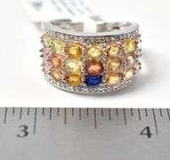 Multi Sapphire Ring with Accent Stones in Sterling Silver 6.8grams Size 8 3/4