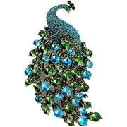 Peacock Brooch Pin Crystal Rhinestone