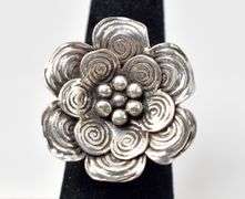 Large Sculpted Flower Ring in Sterling Silver 10.4grams Size 5 3/4