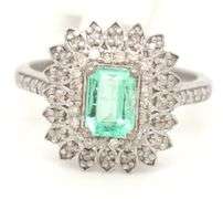 Sparkling 0.70CTS Emerald-Cut Natural Emerald & 0.60CTW Diamond Ring in 925 Sterling Silver