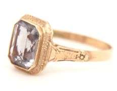 Vintage 14kt Yellow gold emerald cut amethyst ring
