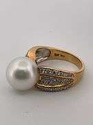 CERTIFIED 18K YELLOW GOLD DIAMOND AND PEARL RING