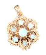 Estate 14K YG Opal Snowflake Style Pendant
