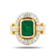 14K YELLOW GOLD EMERALD AND DIAMOND RING 3.42 C.T.W.