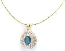 Absolutely Ravishing 14K Yellow Gold Over Sterling Silver 5.20CTS Blue Sapphire & 1.90CTW Diamond Ne