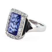 18K WHITE GOLD TANZANITE AND DIAMOND RING 5.34 C.T.W.