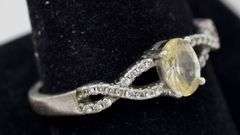 CZ Ring with Small Accent Stones in Sterling Silver 3grams Size 10 3/4