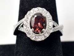 Gorgeous Red Gem Ring with Clear Accent Stones in Sterling Silver 4.8grams Size 8 3/4