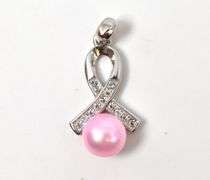 Breast Cancer Awareness Pendant with Colored Pearl in Sterling Silver 2.5grams