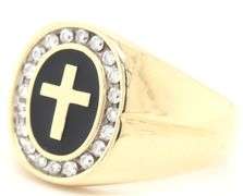 14kt Yellow Gold oval Shaped Black Enamel Cross Diamond Halo Ring. Total weight of Ring 9.10 Grams. 
