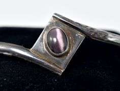 Purple Cat's Eye Gemstone Bangle Bracelet in Sterling Silver
