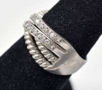Twist Band Ring with Small Gems in Sterling Silver 5.1grams Size 6.5
