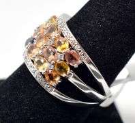 Multi Sapphire Ring with Accent Stones in Sterling Silver 6.8grams Size 8 3/4