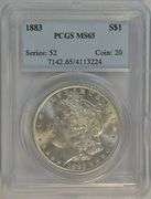 Solid Gem BU 1883 Morgan Silver Dollar. PCGS MS65. Better date