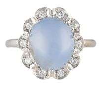 Vintage Sapphire Cabochon and 0.20ctw Diamond Frame Milgrain Ring in 14K