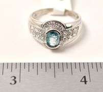 Blue Topaz Ring with Accent Gems in Sterling Silver 4.2grams Size 8 3/4