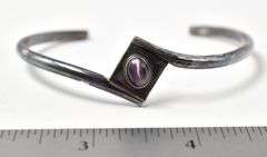Purple Cat's Eye Gemstone Bangle Bracelet in Sterling Silver