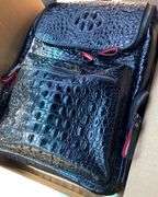 Genuine Leather Backpack Crocodile Pattern