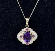 Interesting 10K Yellow Gold Multi-Gemstone Pendant Necklace