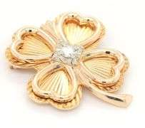 Lucky 14K Four Leaf Clover Brooch with Diamond