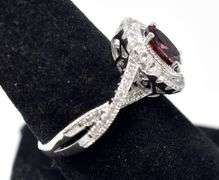 Gorgeous Red Gem Ring with Clear Accent Stones in Sterling Silver 4.8grams Size 8 3/4