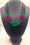 Dazzling Huge 654 Cttw Mined From The Earth 3 Strand Natural Ruby and Emerald Necklace.