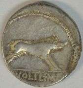 M Volteius M f Roman Republic Silver Denarius, 78 BC. Head of Hercules