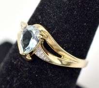 Darling 10K Yellow Gold Blue Topaz Gemstone and Diamond Ring