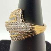 10kt Yellow Gold Baguette and Round Brilliant Cut Diamond Bypass Ring