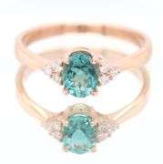 14kt Rose Gold oval Blue Zircona and Diamond Ring