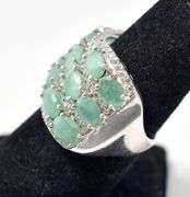 Wide Band Green Stone Ring in Sterling Silver 8.6grams Size 8 3/4