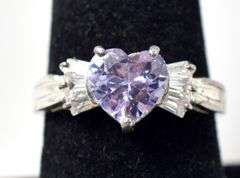 Amethyst Heart Ring with Clear Gems in Sterling Silver 3.7grams Size 7 3/4