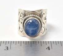 Thick Band Ring With Gorgeous Blue Stone in Sterling Silver 8.6grams Size 8