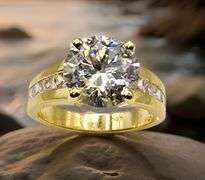 14 K Yellow Gold Plated Huge 4.5 Ct Lab Simulated Diamond Ring