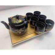 Japanese Black Glazed Tea Set and Tray