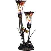 Dragonfly and Lily Flowers Stained Glass Lamp