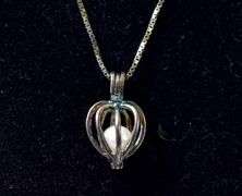 Heart Cage Pearl Necklace in Sterling Silver 4.7grams 18inch