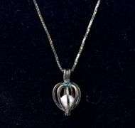 Heart Cage Pearl Necklace in Sterling Silver 4.7grams 18inch