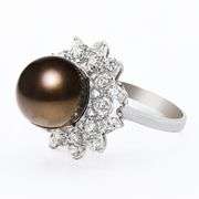 14K WHITE GOLD TAHITIAN SOUTH SEA PEARL AND DIAMOND RING 12.9MM