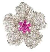 0.55ctw Pave Diamond and 0.32ctw Pink Sapphire Flower Pendant Necklace in 14K