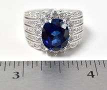 Large Band Ring with Blue Oval Cut Stone in Sterling Silver 11grams Size 8 3/4