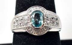 Blue Topaz Ring with Accent Gems in Sterling Silver 4.2grams Size 8 3/4