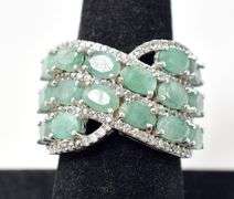 Wide Band Green Stone Ring in Sterling Silver 8.6grams Size 8 3/4