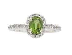 Green Sapphire & Diamond Halo Ring