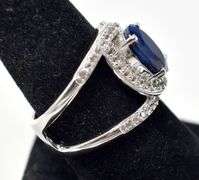 Blue Sapphire Ring with Clear Accents in Sterling Silver 9.8grams Size 8.5