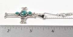 Turquoise Gemstone Cross Pendant Necklace in Sterling Silver