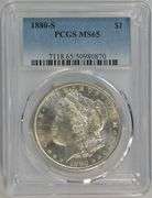 Premium Quality Gem BU 1880-S Morgan Silver Dollar. PCGS MS65